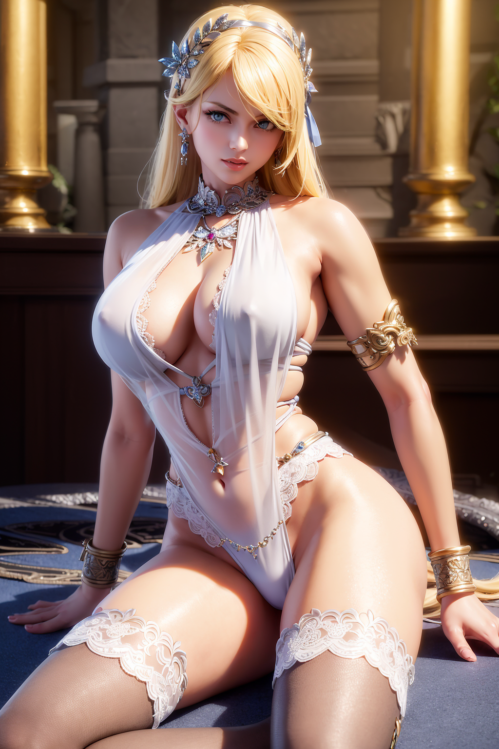 Hentai Busty 1girl Ai Generated Alluring Big Breasts Blonde Hair Blue