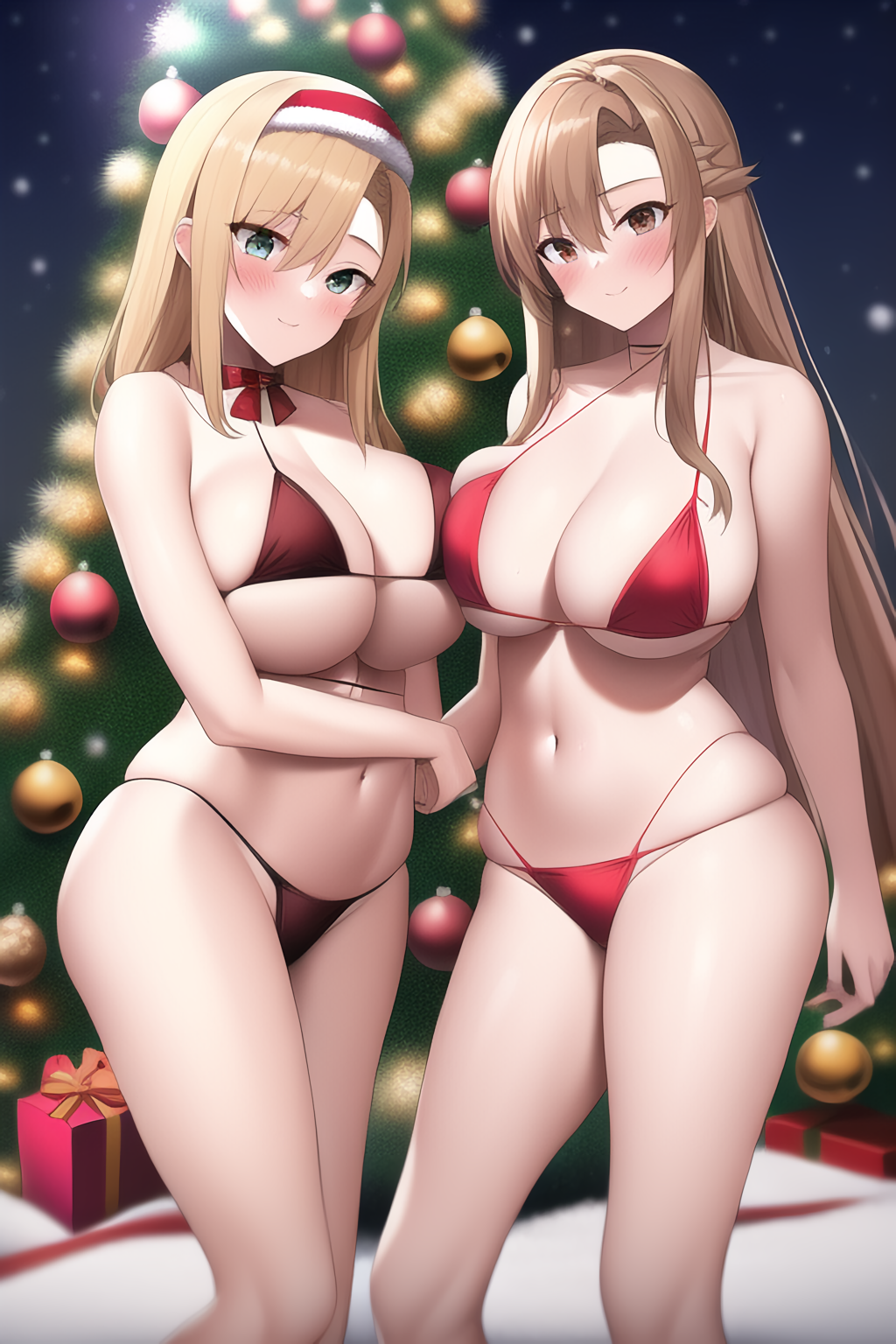 Anime Huge Breasts Bikini - Hentai Busty â€“ 2 girls alice schuberg alluring amber hair asuna (sao) big  breasts bikini â€“ Hentai Busty