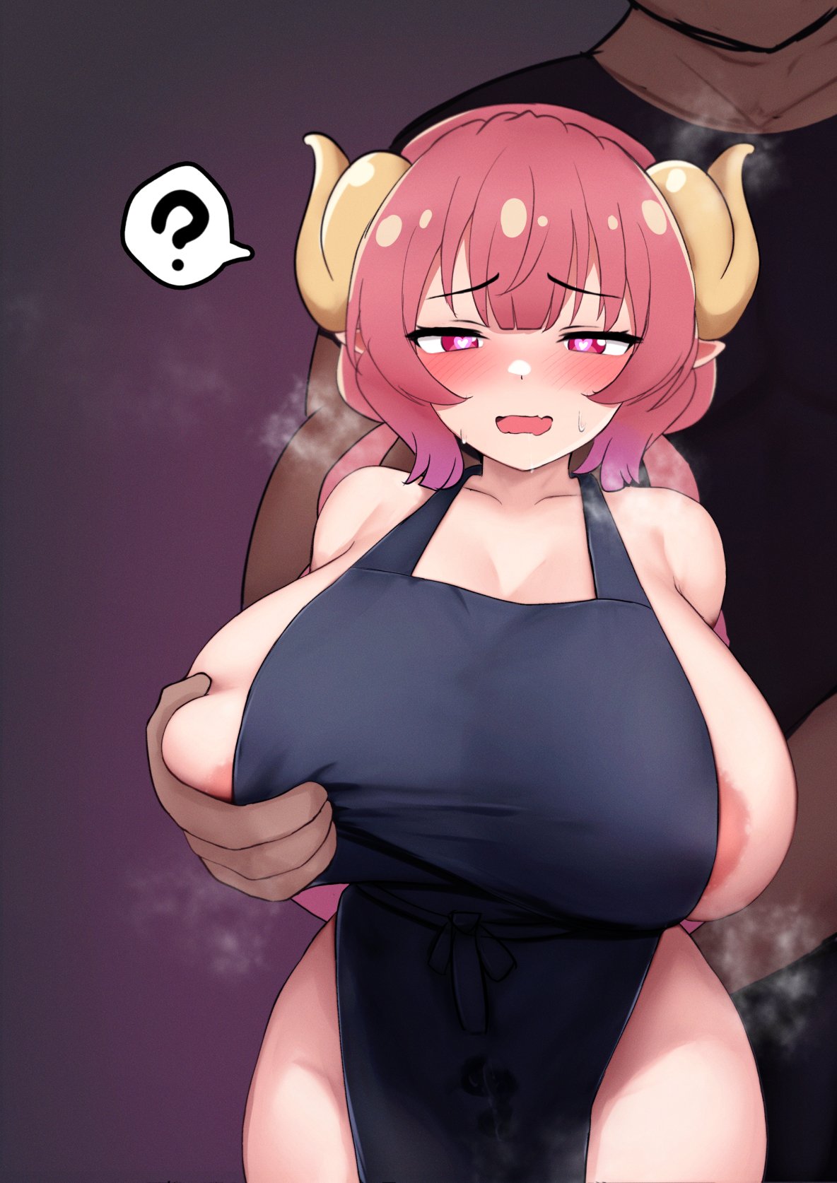 Hentai Busty Babe Girl Apron Areola Slip Blunt Bangs Blush Breasts Collarbone Hentai Busty