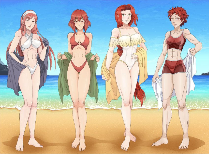 Hentai Busty Girls Abs Alluring Athletic Female Barefoot Beach Beach