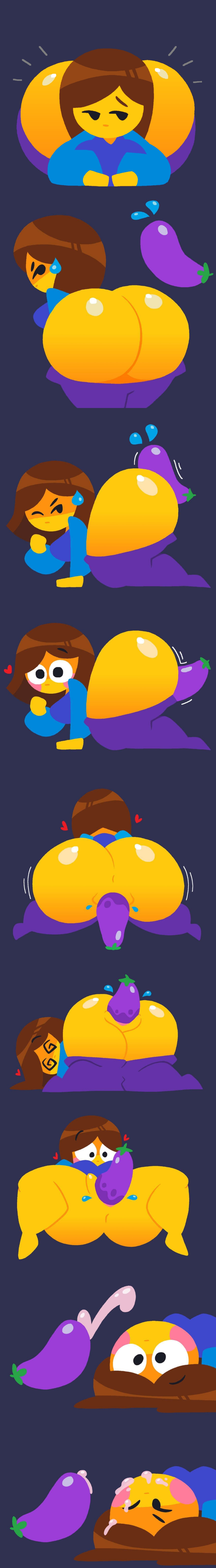 1girl 1girl 1girls @_@ all_fours ass ass_bigger_than_torso big_ass big_breasts blue_shirt blue_sleeves blush blush_stickers bouncing_ass bouncing_breasts breasts brown_hair brown_hair_emoji bubble_butt clothing collage comic comic_strip cum cum_on_face cumshot eggplant eggplant_emoji emoji emoji_(race) emojisexual enjoying enjoyment female_penetrated food food_insertion from_side full_body happy_sex heart hearts_around_head huge_ass jjoyplus lineless_art looking_at_viewer looking_to_the_side loop medium_breasts moaning no_nose no_outlines pants_pull pants_pulled_down purple_pants pussy pussy_juice riding rubbing shiny_body shiny_skin shocked shocked_expression side_view simple_background spiral_eyes tagme teasing vaginal vaginal_insertion vaginal_penetration yellow_body yellow_skin