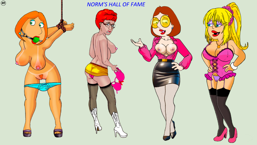 american_dad ball_gag bondage boots breasts cameltoe corset crossover erect_nipples family_guy francine_smith glasses king_of_the_hill leather_skirt lois_griffin meg_griffin normal9648 panties_down peggy_hill stockings thighs