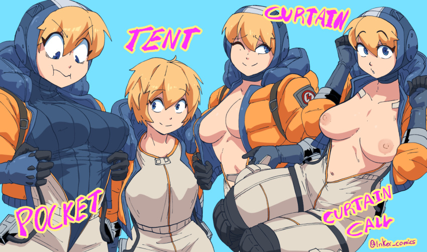 apex_legends blonde_hair breasts hood inker_comics inkershike meme open_clothes sideboob tagme wattson_(apex_legends)