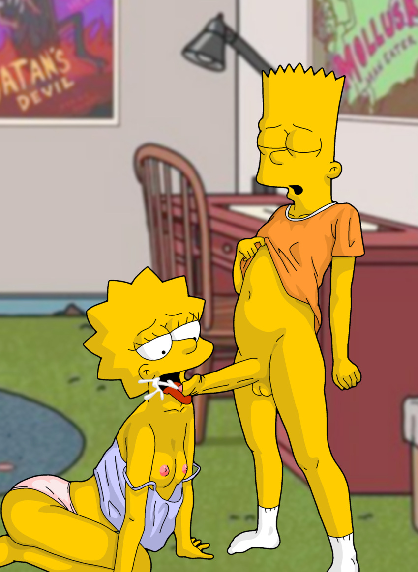 bart_simpson breasts brother_and_sister cum_in_mouth erect_penis evilweazel_(artist) huge_penis incest lisa_simpson panties penis_in_mouth the_simpsons