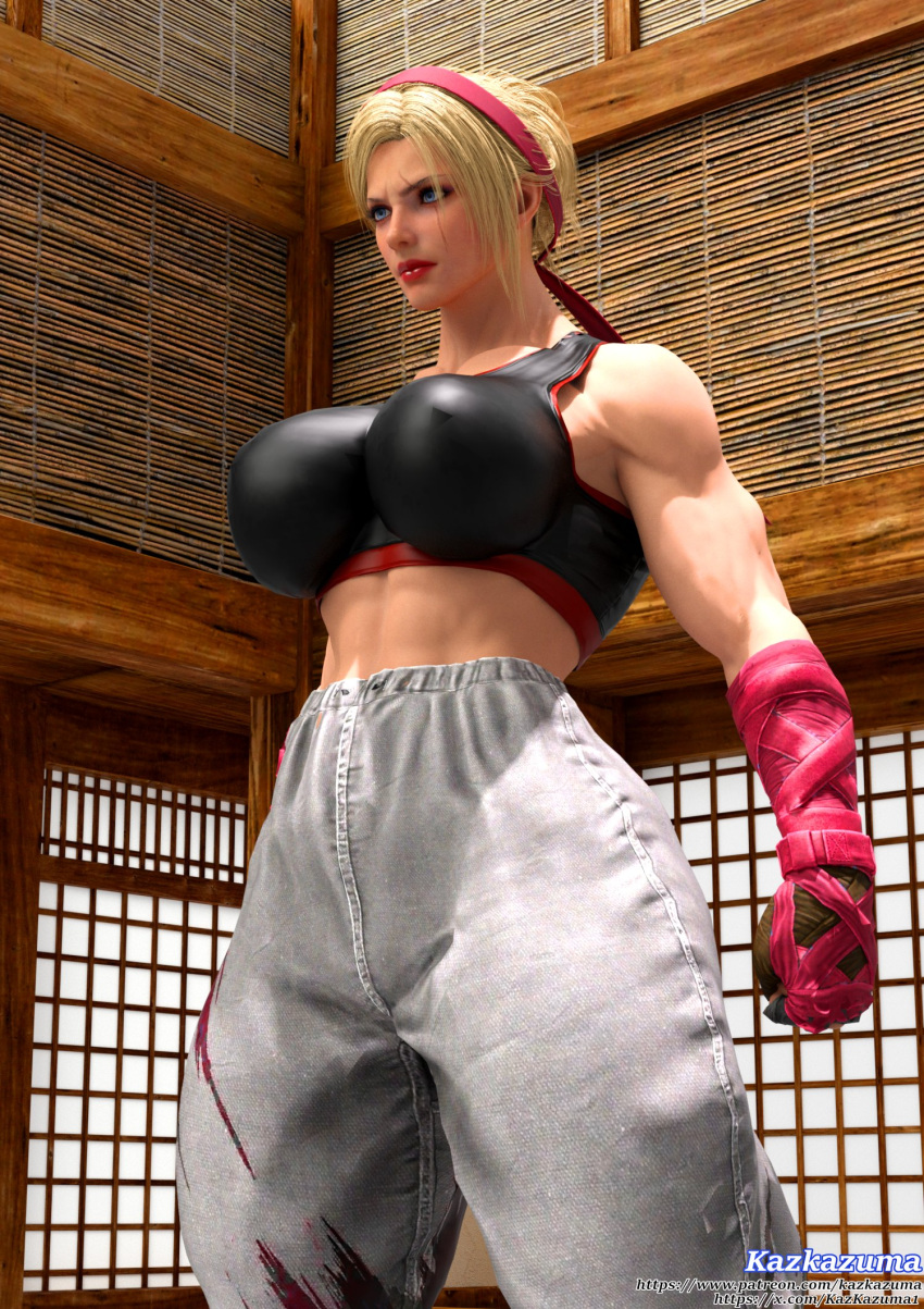 1girl 1girl 1girl 3d alluring alternate_version_available athletic_female big_breasts blue_eyes female_abs female_only fit_female fully_clothed gi karate_gi kazkazuma lidia_sobieska namco sports_bra standing tekken tekken_7 tekken_8 thick_thighs