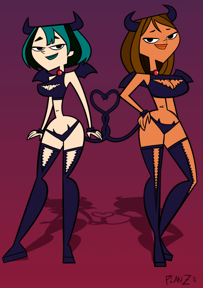 2_girls big_breasts big_breasts bimbo breasts cleavage courtney_(tdi) goth green_hair gwen_(tdi) hourglass_figure multiple_girls pinup pinup_pose planz34 smooth_skin tagme teen total_drama_island wide_hips