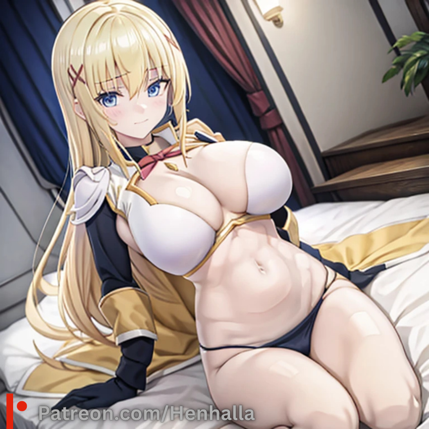 1girl 1girl big_breasts breasts dress henhalla long_hair shy solo_female yellow_hair young younger_female