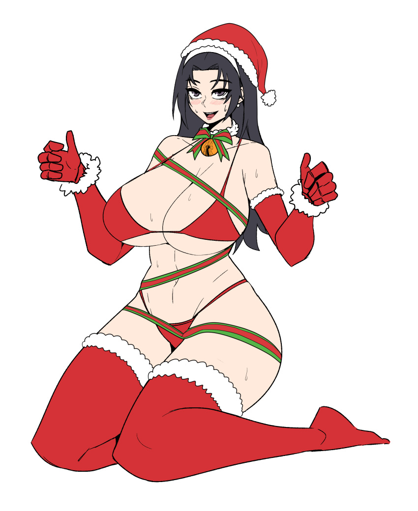 1girl alluring big_breasts black_hair brown_eyes christmas christmas_bikini cleavage elbow_gloves escape1111 kazama_jun milf namco on_knees santa_hat tekken tekken_2 tekken_8 tekken_tag_tournament tekken_tag_tournament_2 thighhigh_boots