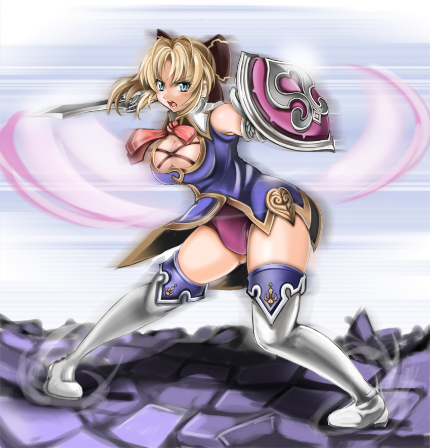 1041_(toshikazu) 1girl alluring armor big_breasts cassandra_alexandra cleavage female_focus neck_tie pink_necktie project_soul silf soul_calibur soul_calibur_ii soul_calibur_iii soul_calibur_vi stockings
