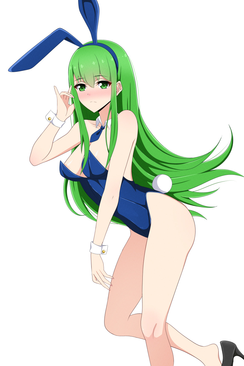 1girl 1girl alluring bare_legs big_breasts bunny_girl bunnysuit cleavage fire_emblem fire_emblem_heroes green_eyes green_hair high_heels intelligent_systems nephenee_(fire_emblem) playboy_bunny playboy_bunny_leotard roswell-ss