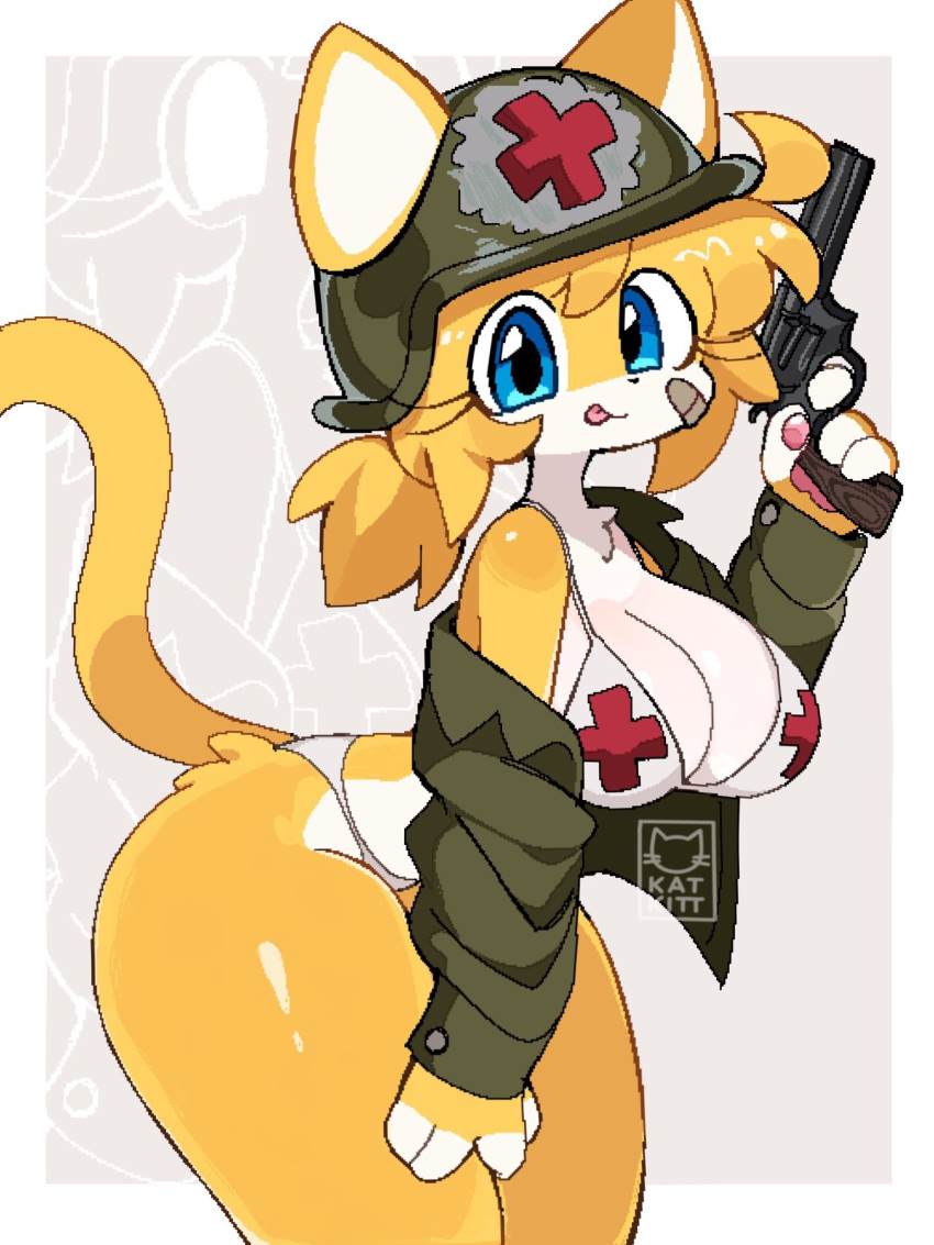 1girl big_ass big_breasts cat female furry gun kat_kitt_