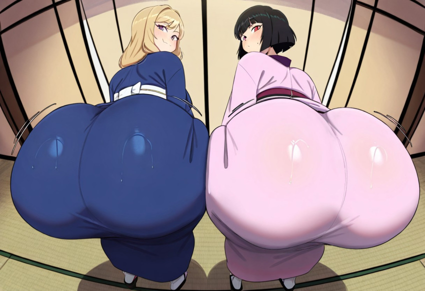2_girls ai_generated ass big_ass big_breasts breasts fundoshilover101 huge_ass kimono original original_character