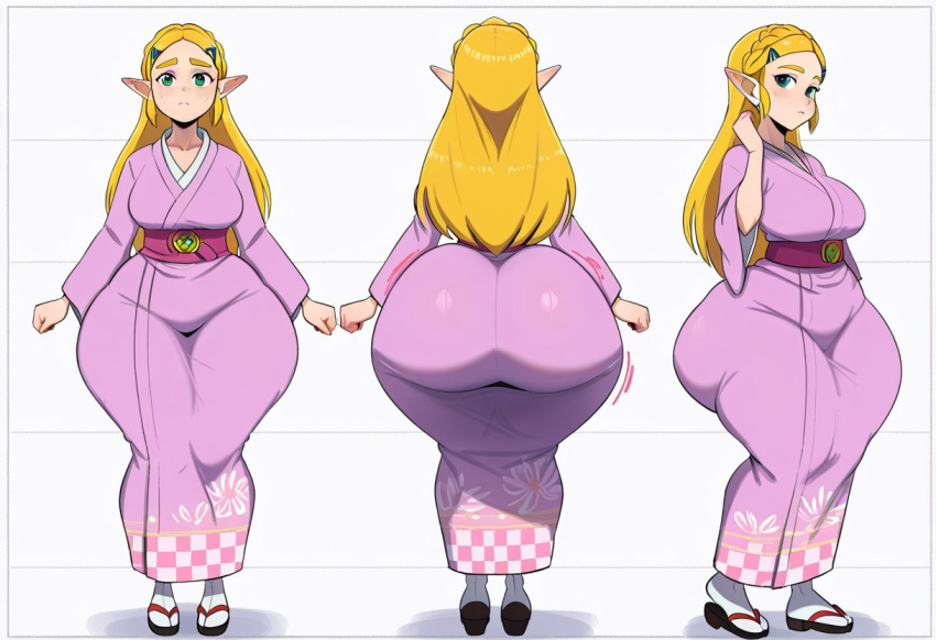 1girl ai_generated ass big_ass big_breasts breasts fundoshilover101 huge_ass kimono nintendo princess_zelda the_legend_of_zelda