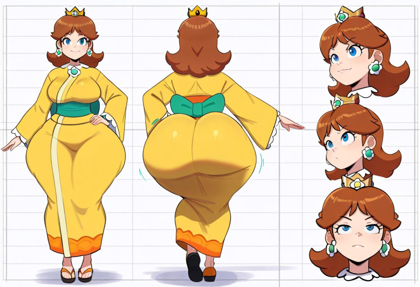 1girl ai_generated ass big_ass big_breasts breasts fundoshilover101 huge_ass kimono mario_(series) nintendo princess_daisy
