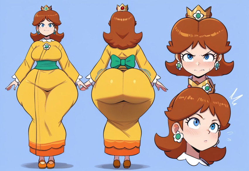 1girl ai_generated ass big_ass big_breasts breasts fundoshilover101 huge_ass kimono mario_(series) nintendo princess_daisy