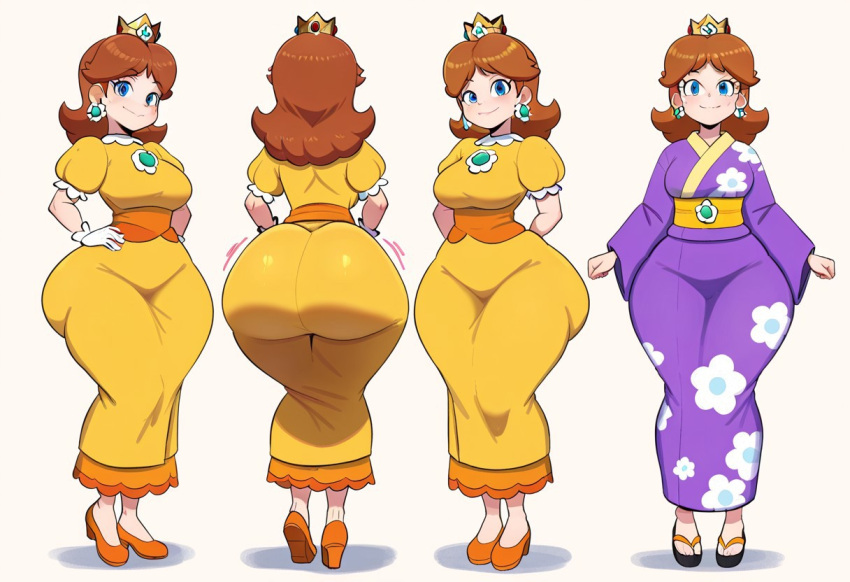 1girl ai_generated ass big_ass big_breasts breasts fundoshilover101 huge_ass kimono mario_(series) nintendo princess_daisy