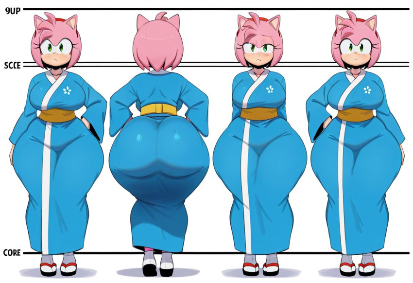 1girl ai_generated amy_rose ass big_ass big_breasts breasts fundoshilover101 huge_ass huge_breasts kimono sega sonic_the_hedgehog_(series)