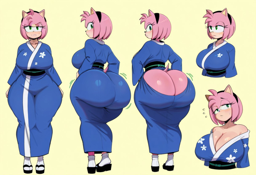 1girl ai_generated amy_rose ass big_ass big_breasts breasts fundoshilover101 huge_ass huge_breasts kimono sega sonic_the_hedgehog_(series)