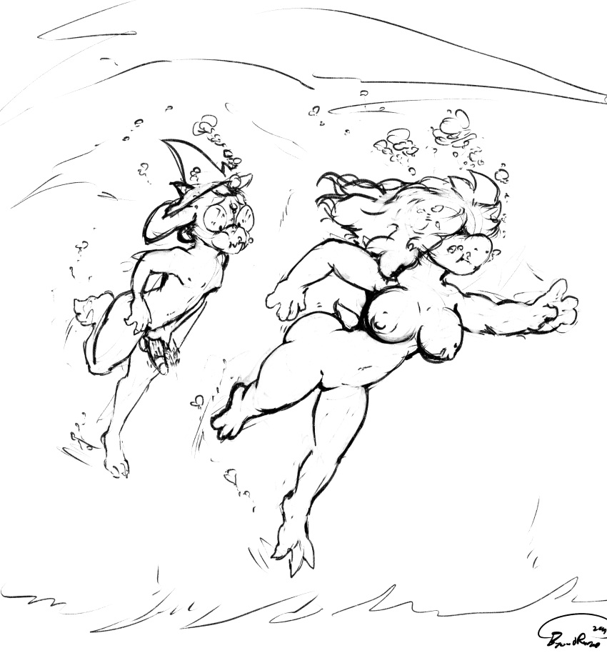1boy 1girl absurd_res air_bubbles anthro ass barefoot big_ass big_breasts boss_monster bovid breasts byondrage caprine clothing deltarune dinosaur eyewear feet female furry glasses goat hair_over_eyes hat headgear headwear high_res male mammal masturbation monochrome monster navel nipples nude penis puffy_nipples ralsei reptile scalie sketch skinny_dipping source_request stare susie_(deltarune) swimming text thick_thighs toby_fox undertale_(series) underwater video_games water watermark wide_hips