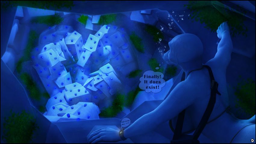 1girl anthro bag big_breasts bikini breathhold bubbles cave cavern crystals danil4h dive diving female freediving lizard original solo submerged swimming treasure underwater voluptuous