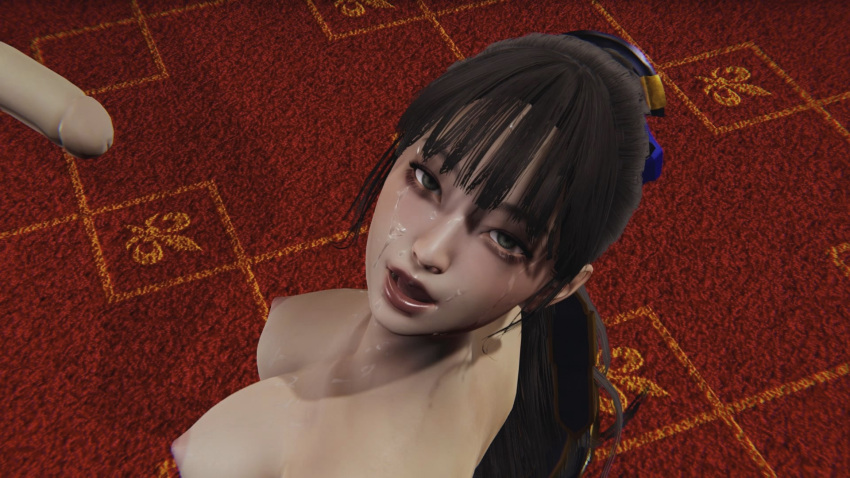 16:9 16:9_aspect_ratio 3d bare_shoulders big_breasts big_breasts big_breasts black_hair blush blush breasts breasts breasts carpet cum cum_on_face dark_hair erect_nipples eve_(stellar_blade) female_focus indoors looking_at_viewer looking_pleasured nipples penis penis_tip red_carpet red_lips semen semen_on_face shoulders stellar_blade