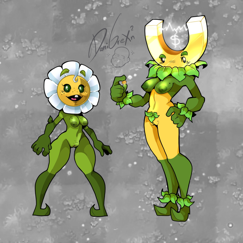 $ 1girl 2_girls anthro anthrofied big_breasts black_sclera blush buckteeth character_request coin colored_skin cute danigrex2n dgrex2n erect_nipples flora_fauna flower flower_girl freckles freckles_on_face gold_magnet_(pvz) green_nipples green_pussy green_skin grex2n grin hand_on_hip holding_object humanization humanized leaf_hair magnet marigold_(pvz) navel nipples nude nude_female open_mouth petal_hair petals plant plant_girl plant_humanoid plants_vs_zombies pubic_hair pussy pussy teeth teeth_showing two-tone_skin wholesome yellow_skin