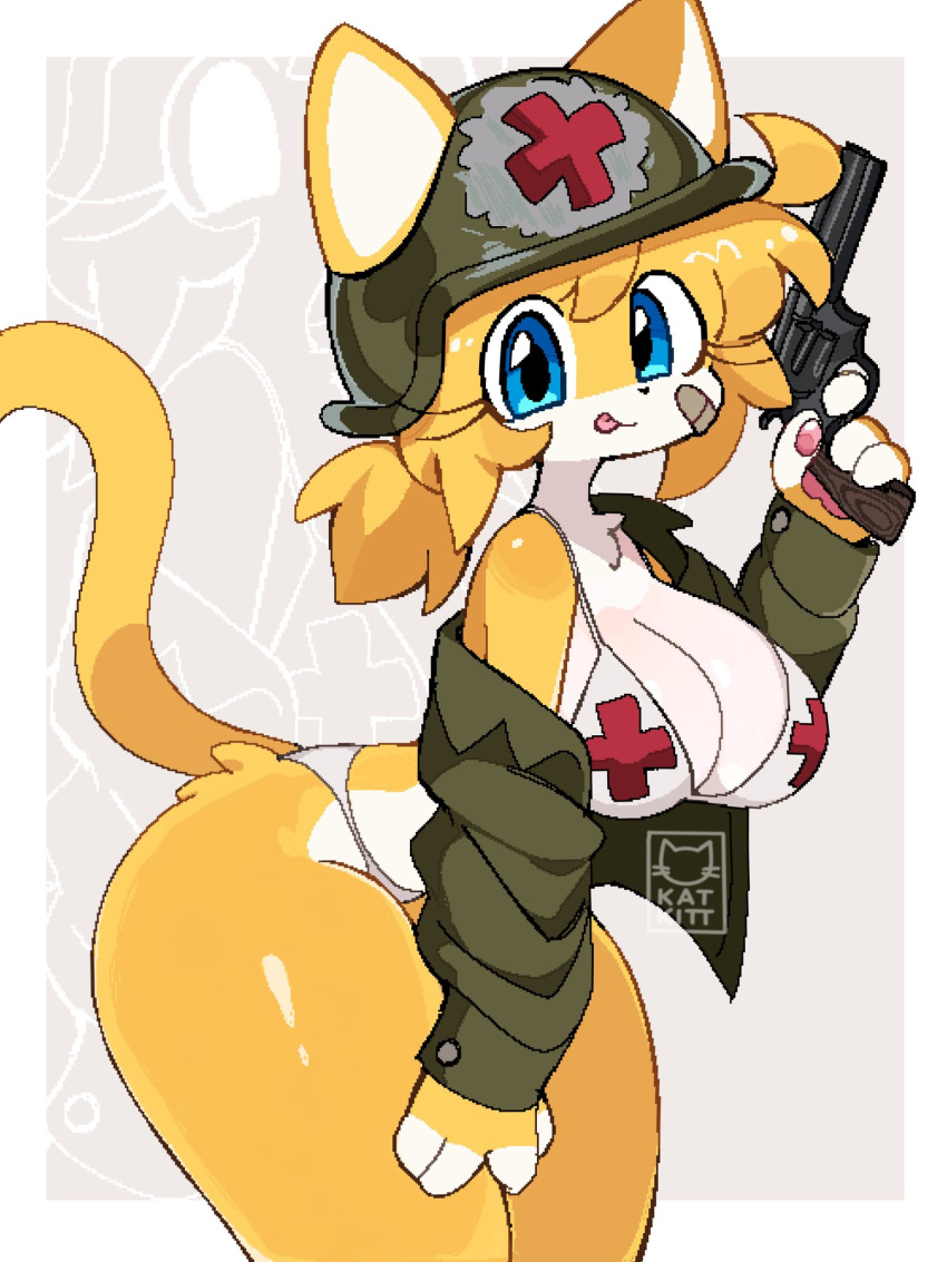 1girl big_ass big_breasts cat female furry gun kat_kitt_