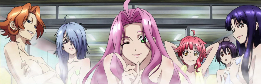 6+girls age_difference ahoge armpits arms_behind_head arms_up bangs bath bathing big_breasts blue_eyes blunt_bangs breasts brown_eyes chris_(cross_ange) cleavage closed_mouth collarbone cross_ange crossed_arms dark_blue_hair dark_purple_hair ersha_(cross_ange) female_only friends green_eyes grey_hair grin hair_between_eyes hair_down hair_over_one_eye head_tilt holding holding_towel leaning leaning_forward lips lipstick looking_at_viewer makeup medium_breasts momoka_oginome multiple_girls naughty_face neck nude nude_female open_mouth orange_hair parted_bangs pink_hair pink_lipstick purple_eyes red_hair rosalie_(cross_ange) salia_(cross_ange) shared_bathing shiny shiny_hair shy sidelocks small_breasts smile steam straight_hair towel upper_body vivian_(cross_ange) wink yellow_eyes yellow_towel