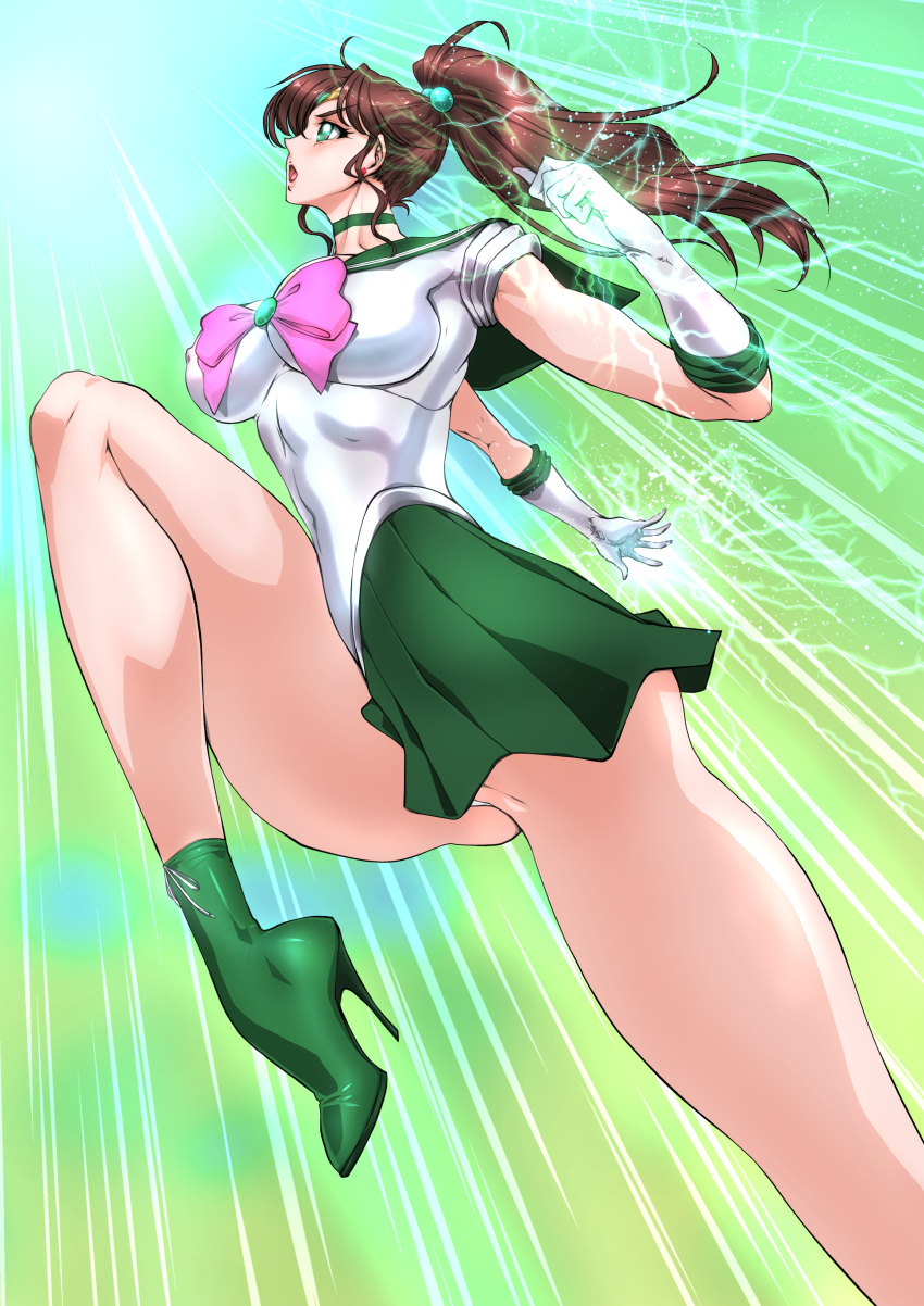 1girl absurd_res adult_swim alluring big_breasts bishoujo_senshi_sailor_moon brown_eyes brown_hair female high_res leotard makoto_kino ponytail sailor_jupiter sailor_senshi_uniform skirt toei_animation toonami uniform yuri-ai yuri_ai