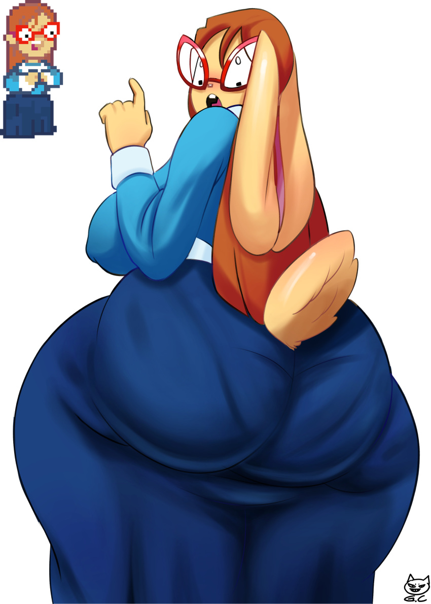 1girl 1girl absurd_res ass big_breasts breasts eyewear glasses gomezcat high_res huge_ass kindergarten_(game) kindergarten_3 lagomorph leporid looking_back mammal ms._lovelett pantylines rabbit teacher trend wide_hips