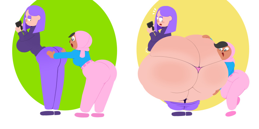 1girl 2_girls accurate_art_style arabian arabian_female artstyle_imitation ass ass_awe ass_bigger_than_body ass_bigger_than_head ass_bigger_than_torso ass_cleavage ass_crack ass_expansion ass_focus ass_worship back_view ber00 bermasin big_ass big_breasts black_hair blush bottom_heavy breasts bubble_ass bubble_butt butt_crack cellphone clothing duo duolingo expansion fat_ass female_only gigantic_ass goth goth_girl hammerspace hammerspace_ass hands_on_another's_ass hands_on_ass hijab huge_ass hyper hyper_ass large_ass lily_(duolingo) looking_at_ass looking_back massive_ass mostly_nude no_outlines panties pants pants_down phone pulling_down_pants purple purple_hair repost shirt surprised surprised_expression tagme thick_ass thick_thighs thong transparent_background underwear white_background wide_hips yuri zari_(duolingo)