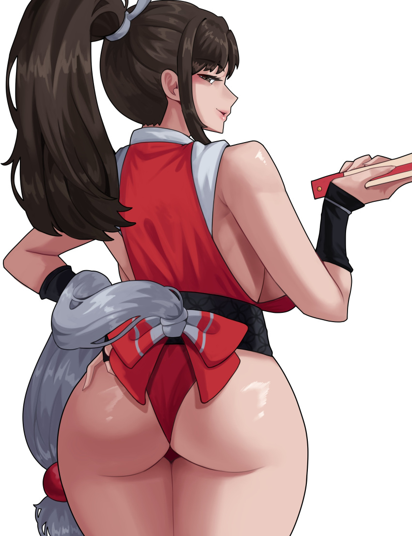 1girl arapanchi big_breasts brown_eyes brown_hair bubble_butt cleavage dead_or_alive fatal_fury horny inviting_to_sex king_of_fighters looking_at_viewer mai_shiranui pose shiranui_mai standing teasing thick_thighs