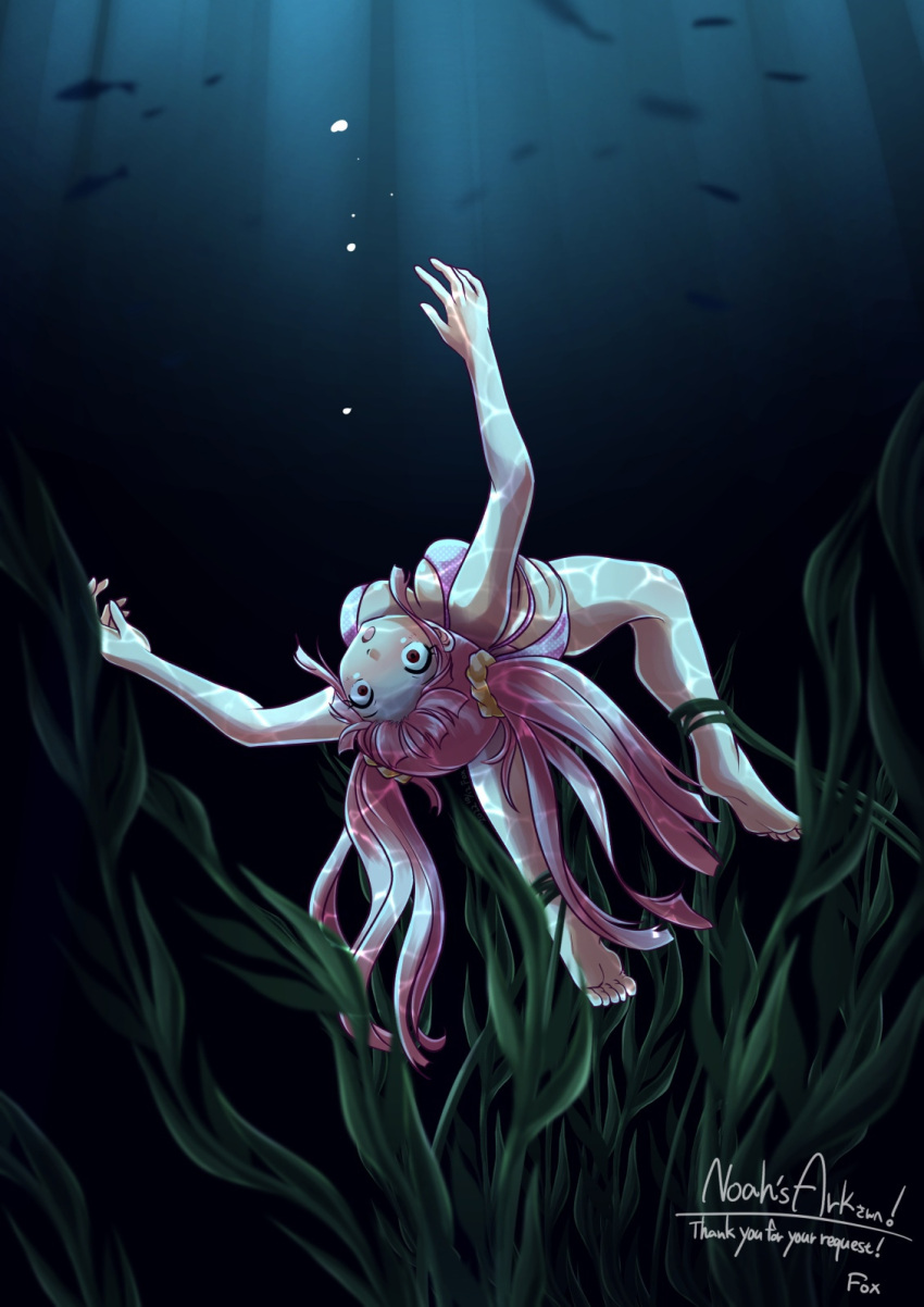 1girl asphyxiation big_breasts bikini breasts brown_eyes corpse death drowned drowning empty_eyes feet female female_death female_only fish foxeye_(artist) imminent_death original pink_hair polon_(foxeye) predicament_bondage restrained seaweed solo solo_female surprised_expression swimsuit tangled_up thick_thighs twin_tails underwater
