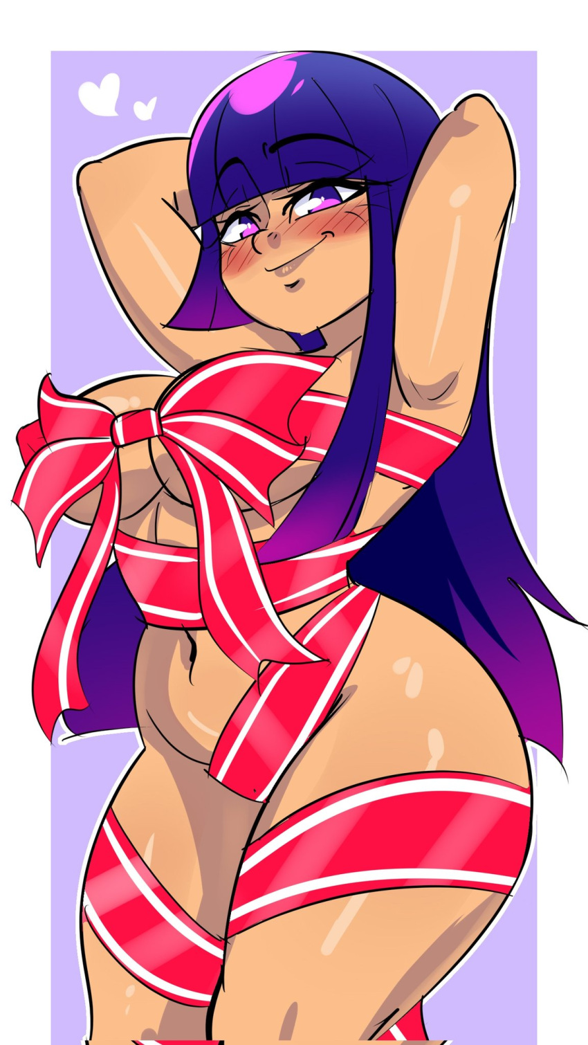 1girl ass big_ass big_ass big_breasts big_breasts big_thighs blush breasts curvaceous curvaceous_female curvaceous_figure curvy curvy_figure curvy_hips female_focus female_only gifting_self glitch_techs long_hair miko_kubota pdoro purple_hair