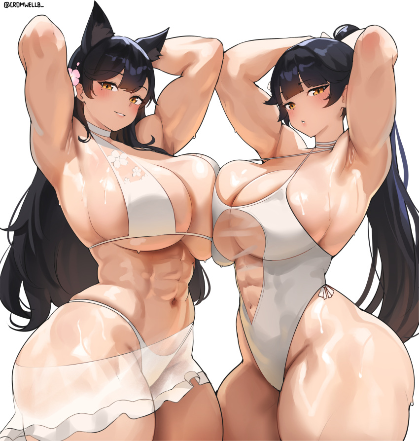 2_girls 2girls atago_(azur_lane) atago_(features_of_winter)_(azur_lane) atago_(midsummer_march)_(azur_lane) atago_(stunning_speedster)_(azur_lane) atago_(white_promise)_(azur_lane) azur_lane big_breasts black_hair breast_press brown_eyes bubble_butt cleavage cromwellb horny inviting_to_sex looking_at_viewer pose standing takao_(azur_lane) takao_(full_throttle_charmer)_(azur_lane) takao_(school_romanza)_(azur_lane) teasing thick_thighs