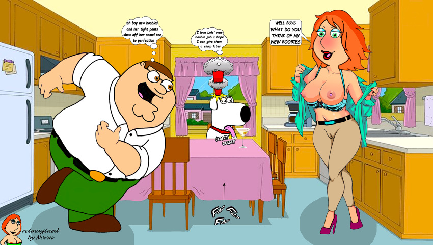 big_breasts brian_griffin cameltoe erect_nipples family_guy lois_griffin norm pants peter_griffin