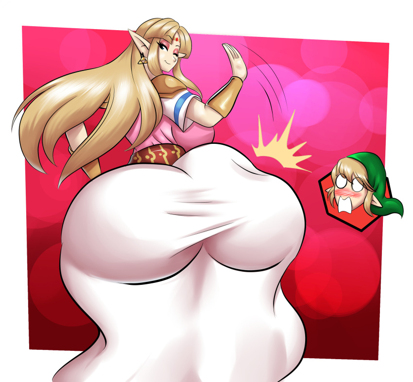 1boy 1girl ass big_ass big_breasts breasts gigantic_ass huge_ass link nintendo princess_zelda schnauzercito the_legend_of_zelda