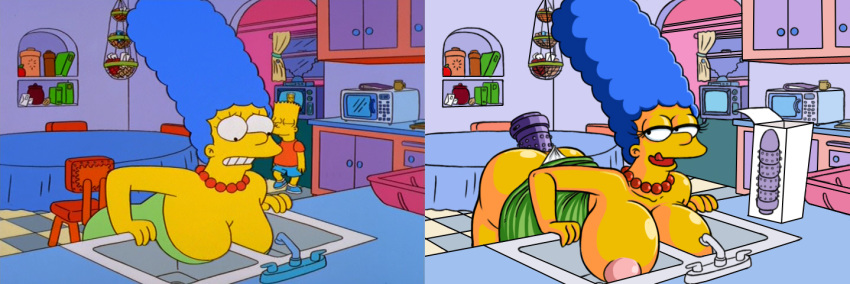1boy 1girl 20th_century_fox alternate_breast_size ass bart_simpson before_and_after big_breasts breast_expansion breasts canonical_scene clothes expansion female half_naked hips huge_breasts lordstevie male marge_simpson nipples panties solo the_simpsons torn_clothes white_panties wide_hips