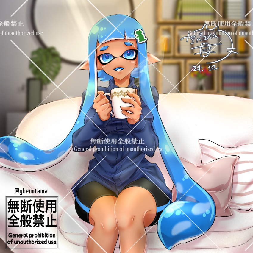1girl 1girl 1girl big_breasts blue_hair breasts gbeimtama jules_(carranza) long_hair looking_at_viewer nintendo sitting splatoon tentacle_hair