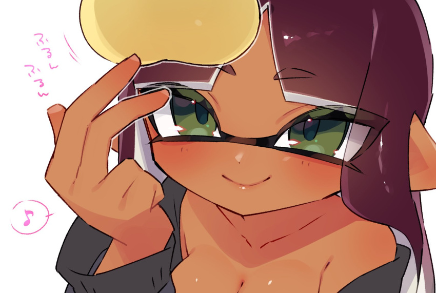 1girl 1girls bare_shoulders big_breasts breasts cleavage dokudami-sama_(vaz_999) inkling inkling_girl long_hair nintendo pointy_ears splatoon tentacle_hair vaz_999