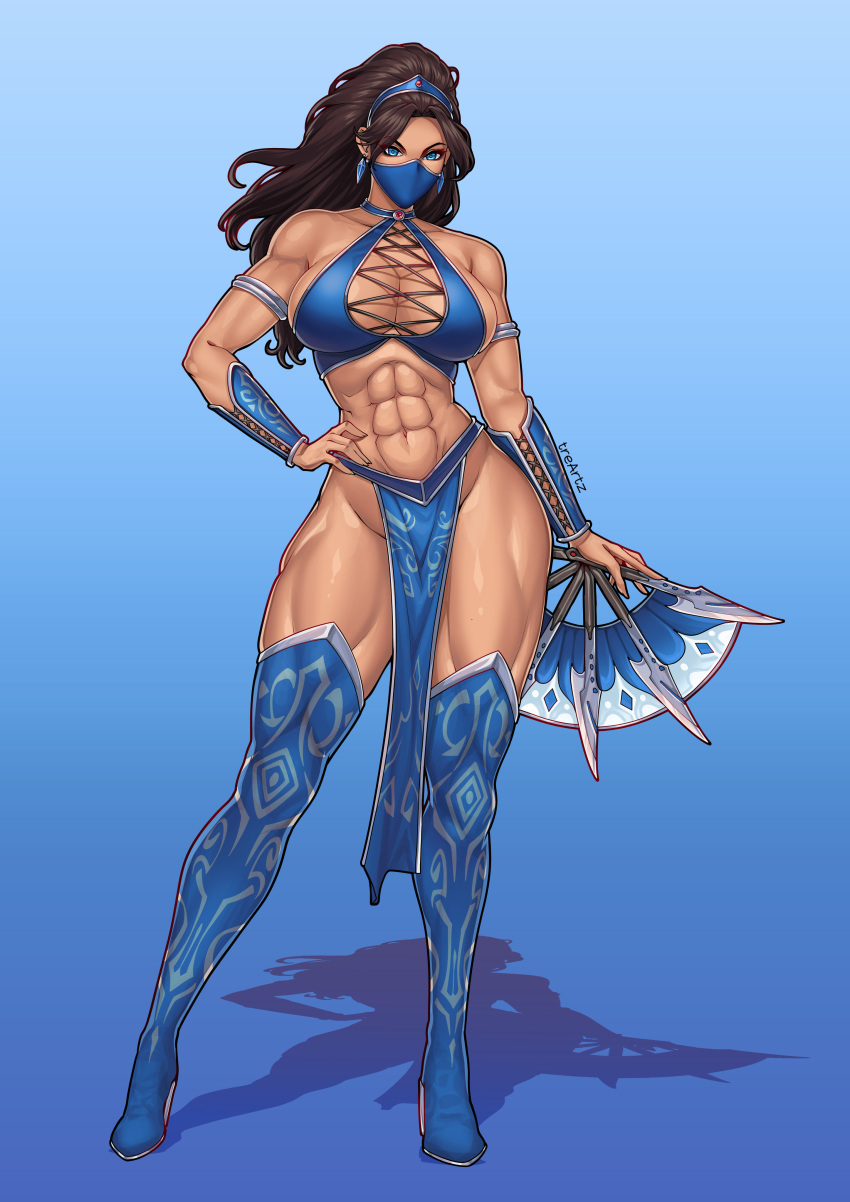 1girl abs alluring athletic_female big_breasts black_hair edenian fan_(weapon) fans female_abs female_only fit_female kitana mask midway_games mortal_kombat mortal_kombat_1_(2023) mortal_kombat_4 mortal_kombat_armageddon mortal_kombat_deadly_alliance mortal_kombat_deception mortal_kombat_ii mortal_kombat_trilogy solo_female solo_focus thighs thotlerrr treartz ultimate_mortal_kombat_3