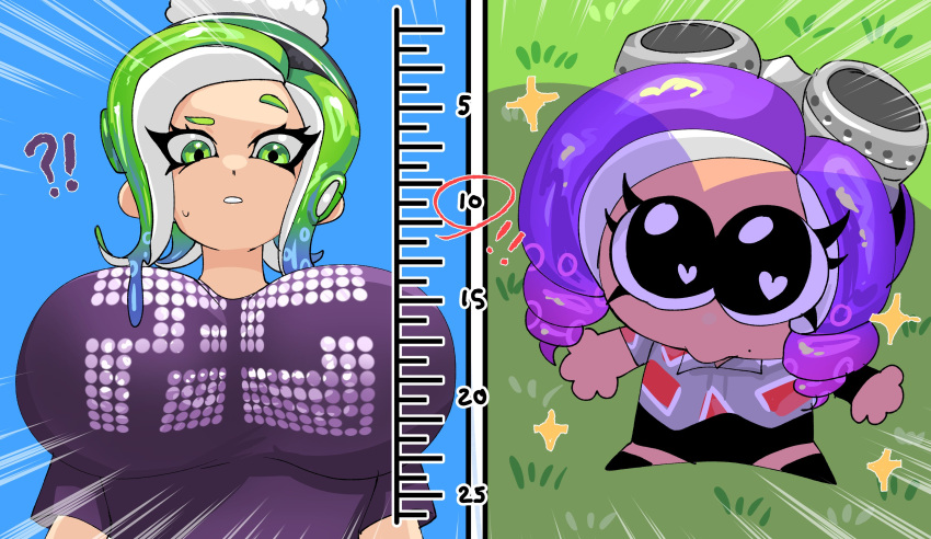 1girl big_breasts breasts female_only green_hair looking_at_viewer mev_(mevlingo) nintendo norishiitsu purple_hair retro_(octoling) shirt splatoon tentacle_hair