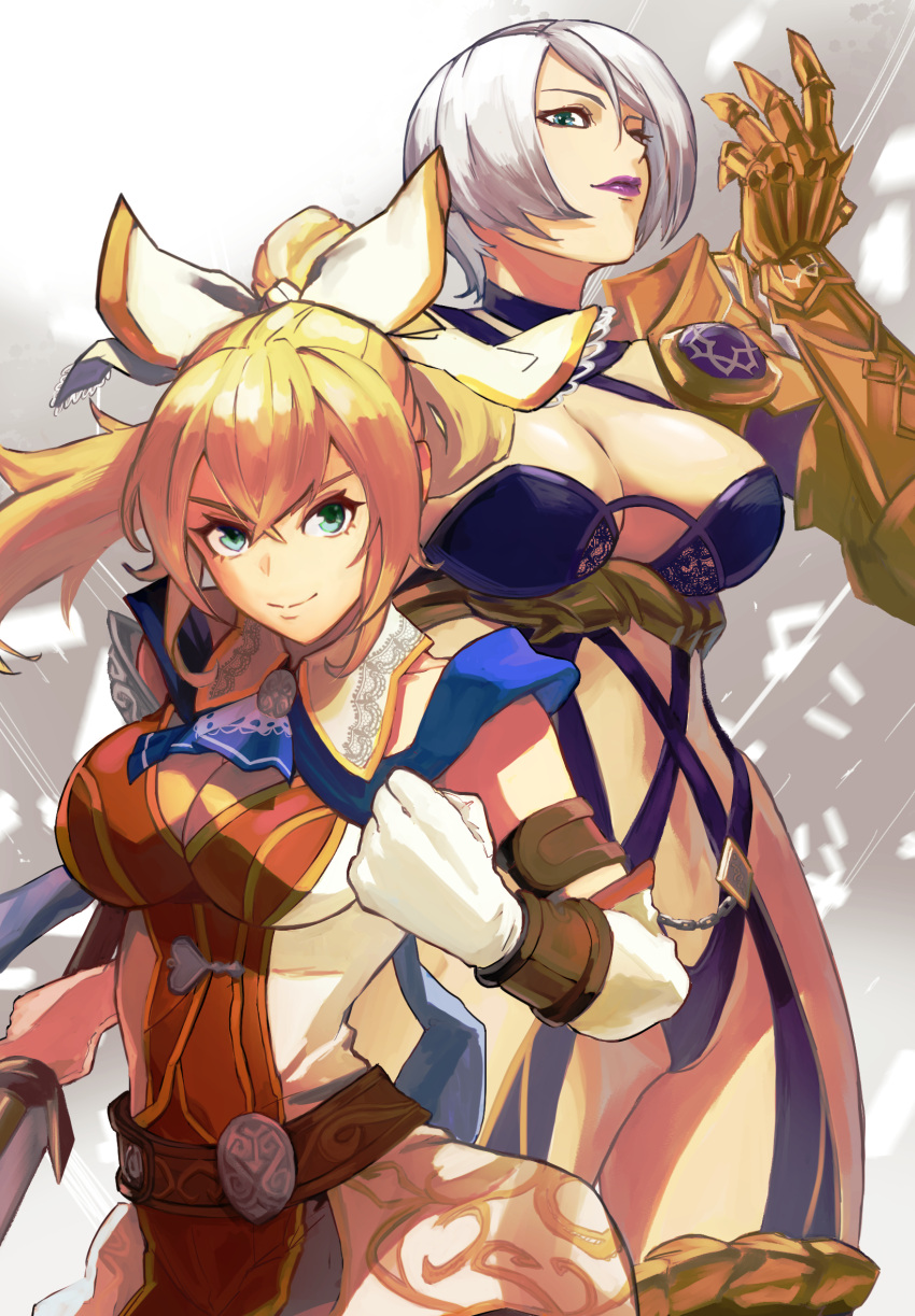 2_girls alluring big_breasts blonde_hair blue_eyes cassandra_alexandra cleavage high_res isabella_valentine multiple_girls namco ponytail project_soul silf soul_calibur soul_calibur_ii soul_calibur_iii soul_calibur_vi soulcalibur