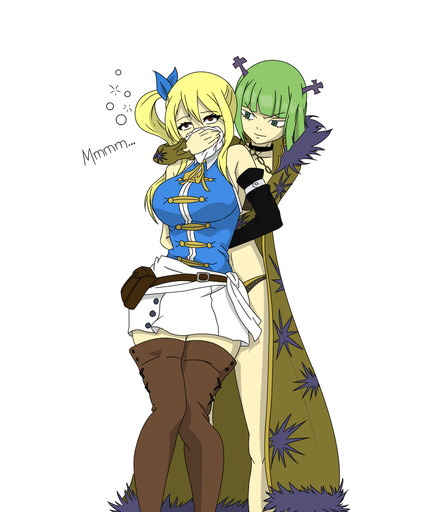 2_girls arms_behind_back bangs bare_legs bare_shoulders big_breasts black_choker black_collar black_detached_sleeves blonde_female blonde_hair blue_ribbon blue_shirt blunt_bangs bob_cut boots bow bowtie brandish_mew breasts brown_boots brown_dress brown_eyes brown_footwear brown_thigh_boots chloroform choker closed_mouth collar collarbone collared_shirt couple cross cross_horns detached_sleeves dress duo eyebrows_visible_through_hair fairy_tail female/female female_only femdom femsub footwear f****d forced_yuri green_eyes green_hair hair_between_eyes hair_ribbon half-closed_eyes head_tilt horns itsamesanic itsamesanic_(artist) knees_together_feet_apart legs lezdom long_dress long_hair long_sleeves looking_at_another lucy_heartfilia miniskirt multiple_girls naughty_face neck open_clothes open_dress pleated_skirt ponytail pouch purple_horns revealing_clothes ribbon shirt short_hair side_ponytail sidelocks simple_background single_detached_sleeve skirt sleeveless sleeveless_shirt smile standing struggling thick_thighs thigh_high_boots thighs tied_hair white_background white_skirt yellow_bow yellow_bowtie yuri