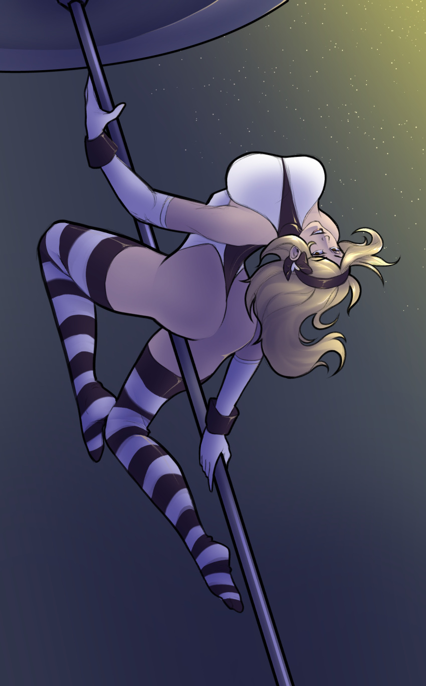 ass big_breasts blonde_hair gym_leader lipstick long_hair luna_(pokemon) luna_(pokemon_reborn) luna_hazel nuka_fugu_(artist) pokemon pokemon_fangame pokemon_reborn pole_dancing stockings stripper_pole