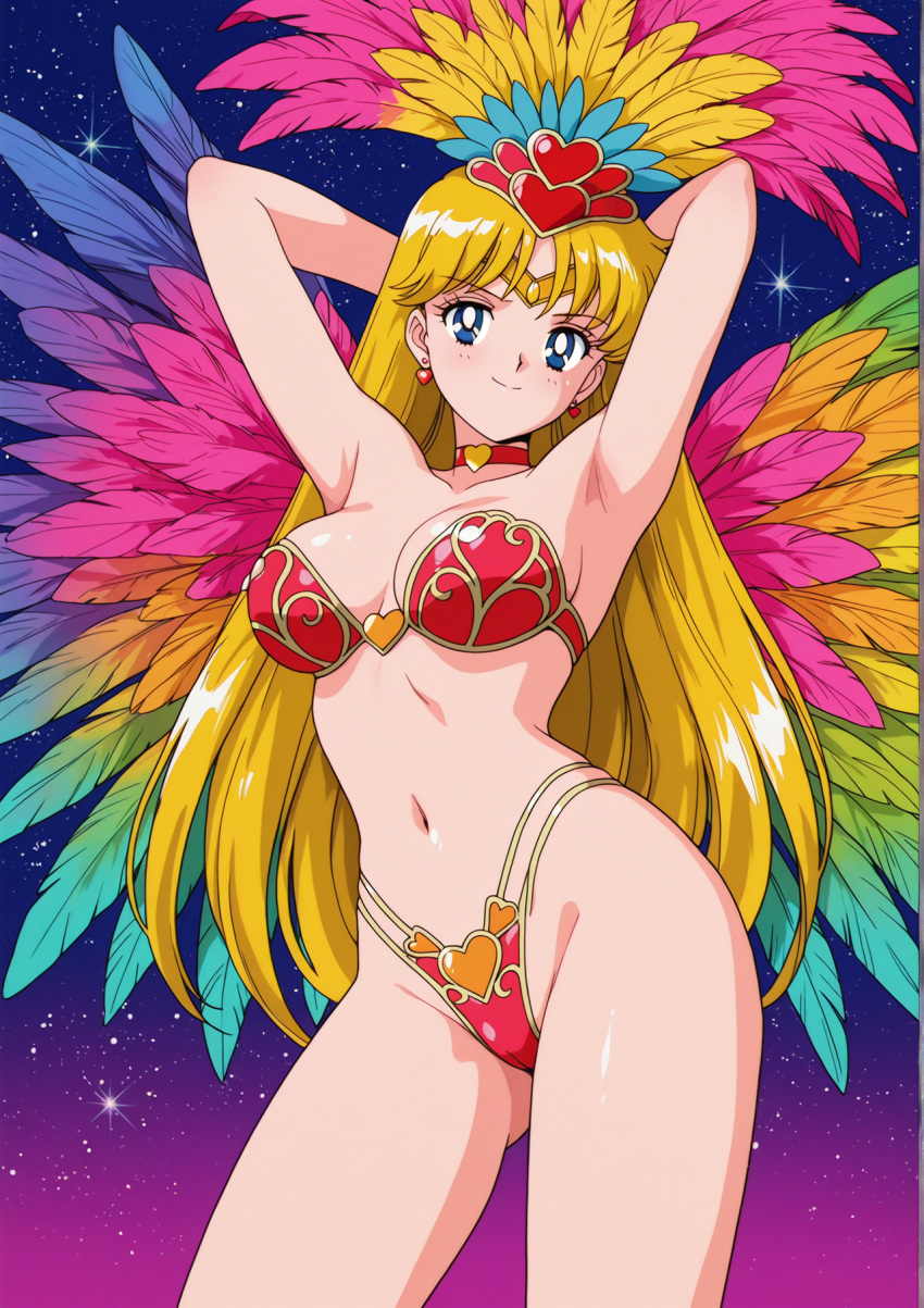 1girl accurate_art_style adult_swim alluring big_breasts bishoujo_senshi_sailor_moon bishoujo_senshi_sailor_moon_r bishoujo_senshi_sailor_moon_r_the_movie bishoujo_senshi_sailor_moon_s bishoujo_senshi_sailor_moon_s_the_movie bishoujo_senshi_sailor_moon_supers bishoujo_senshi_sailor_moon_supers_the_movie blonde_hair blue_eyes carnival carnival_outfit cleavage minako_aino nightcore_(artist) samba_outfit toei_animation toonami