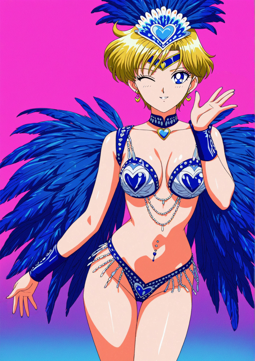 1girl accurate_art_style adult_swim alluring big_breasts bishoujo_senshi_sailor_moon bishoujo_senshi_sailor_moon_r bishoujo_senshi_sailor_moon_r_the_movie bishoujo_senshi_sailor_moon_s bishoujo_senshi_sailor_moon_s_the_movie bishoujo_senshi_sailor_moon_supers bishoujo_senshi_sailor_moon_supers_the_movie blonde_hair blue_eyes carnival carnival_outfit cleavage haruka_tenoh nightcore_(artist) samba_outfit toei_animation toonami wink