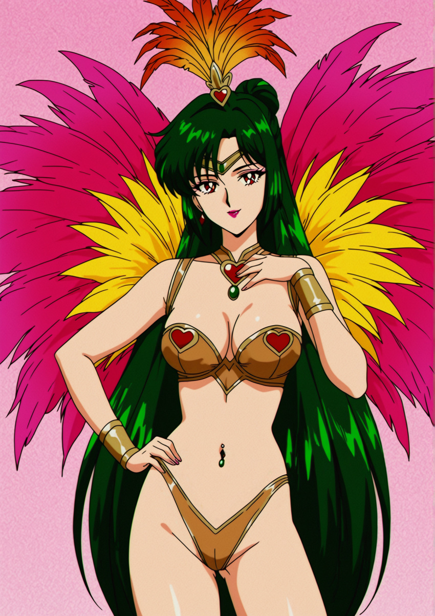 1girl 1girl accurate_art_style adult_swim alluring big_breasts bishoujo_senshi_sailor_moon bishoujo_senshi_sailor_moon_r bishoujo_senshi_sailor_moon_r_the_movie bishoujo_senshi_sailor_moon_s bishoujo_senshi_sailor_moon_s_the_movie bishoujo_senshi_sailor_moon_supers bishoujo_senshi_sailor_moon_supers_the_movie carnival carnival_outfit cleavage crimson_eyes dark_green_hair nightcore_(artist) samba_outfit setsuna_meiou toei_animation toonami