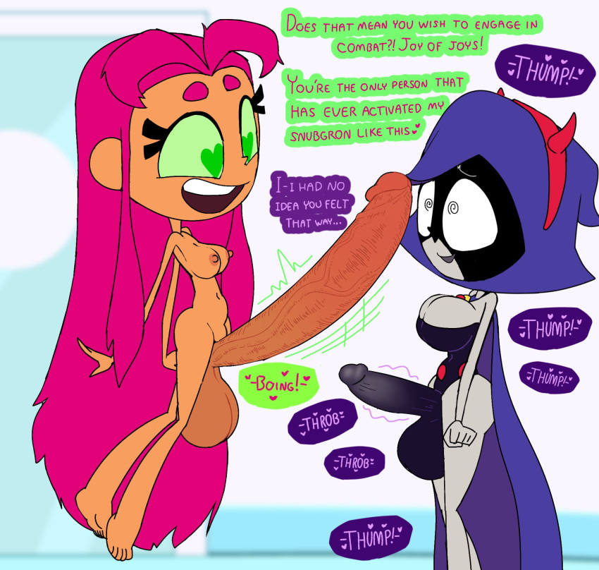 2023 2futas alien alien_futa balls big_balls big_breasts big_penis breasts cartoon_network casual chibi cloak clothed clothing comic dc demon_horns dialogue duo english_text erection foreskin fully_retracted_foreskin futa_only futanari grey_skin heart-shaped_pupils huge_balls huge_cock human humanoid humanoid_penis intersex large_penis mostly_clothed nude oogabutt outerwear pale_skin penis penis_size_difference purple_hair raven_(dc) retracted_foreskin standing starfire tamaranean teen_titans teen_titans_go testicle text unaware uncircumcised uncut warner_brothers
