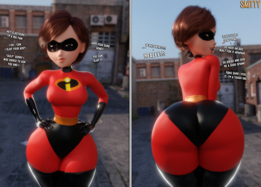 1girl 3d 3d_(artwork) ass big_breasts blender breasts elastigirl helen_parr large_ass latex milf pov smitty34 tagme the_incredibles